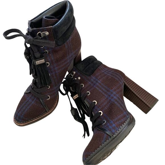 Sam Edelman Sondra Navy Plaid Lace Up Bootie Size 7 - Picture 6 of 12